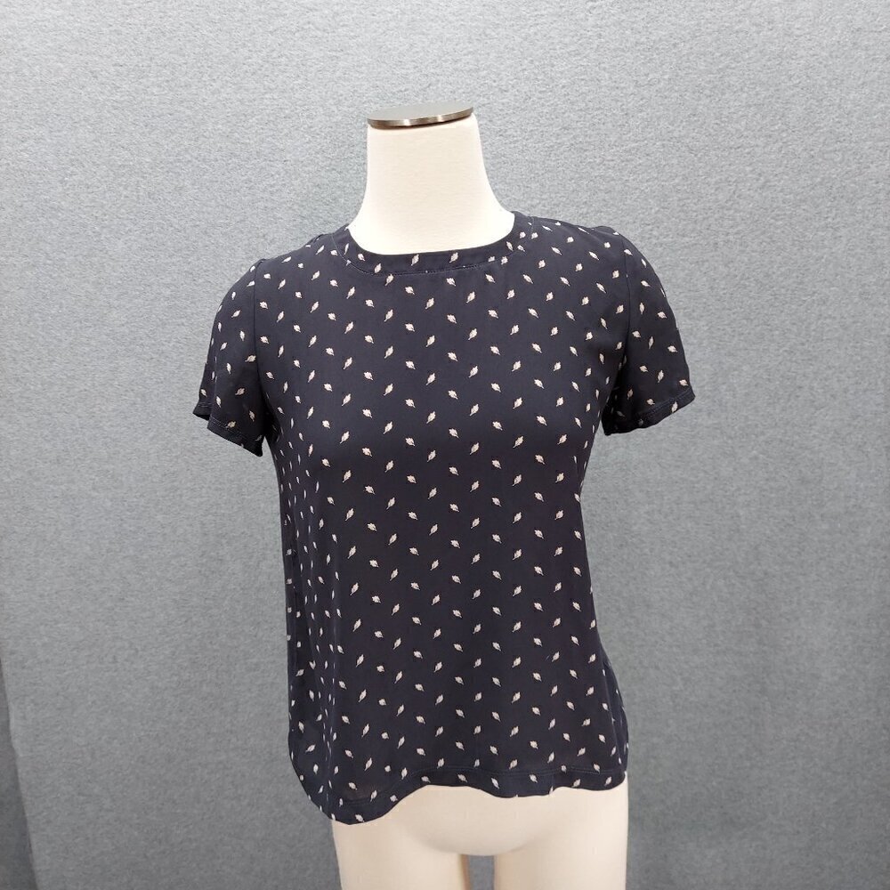 Loft by Ann Taylor Leaf Patterned Blouse Sz Small Black Petite